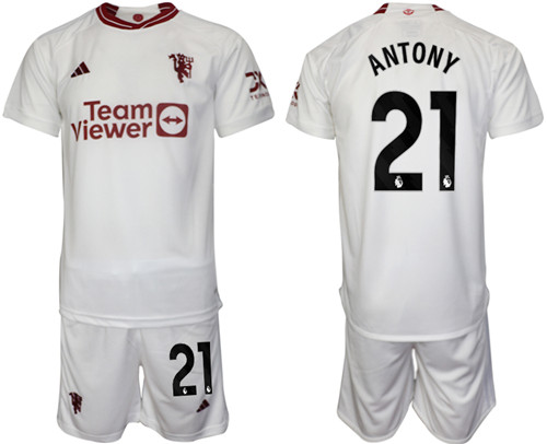 Manchester United 2nd away white 21# ANTONY 2023-24 suit soccer jerseys
