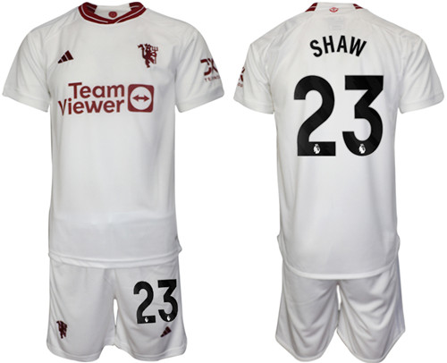 Manchester United 2nd away white 23# SHAW 2023-24 suit soccer jerseys