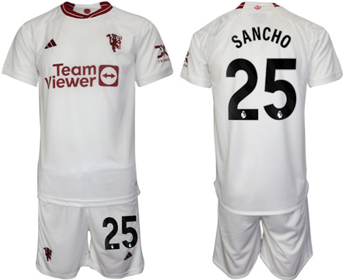 Manchester United 2nd away white 25# SANCHO 2023-24 suit soccer jerseys