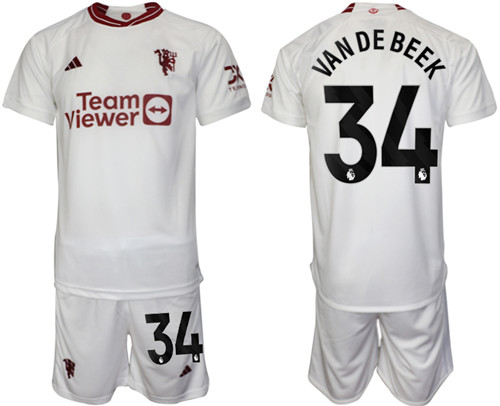 Manchester United 2nd away white 34# VAN DE BEEK 2023-24 suit soccer jerseys