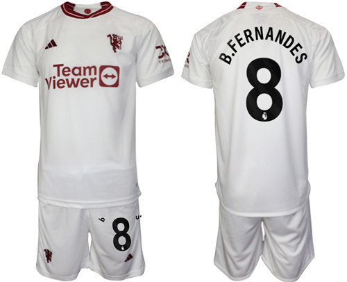 Manchester United 2nd away white 8# B.FERNANDES 2023-24 suit soccer jerseys