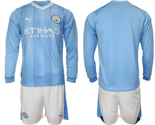Manchester city home Custom Or Blank long sleeve 2023-24 suit soccer jerseys