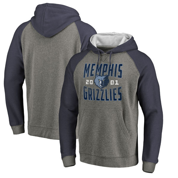 Memphis Grizzlies Fanatics Branded Ash Antique Stack Tri Blend Raglan Pullover Hoodie