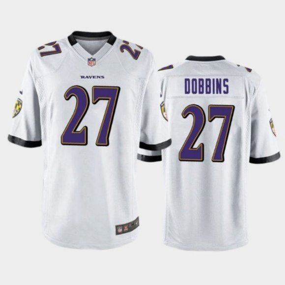 Men #27 J.K. Dobbins white Jersey Ravens