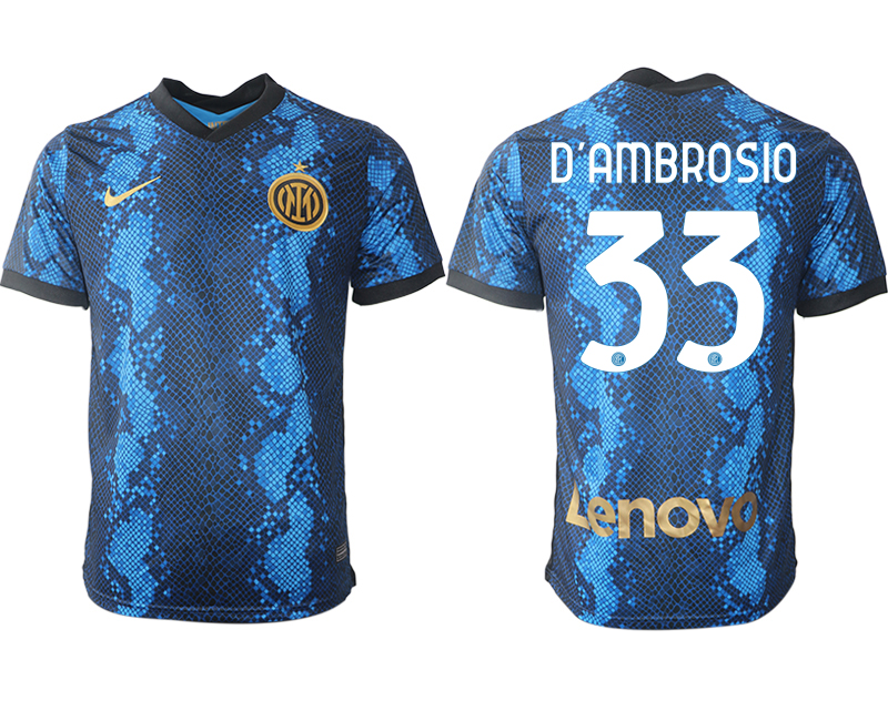 Men 2021-2022 Club Inter Milan home blue aaa versio 33 D'AMBROSIO Nike Soccer Jersey