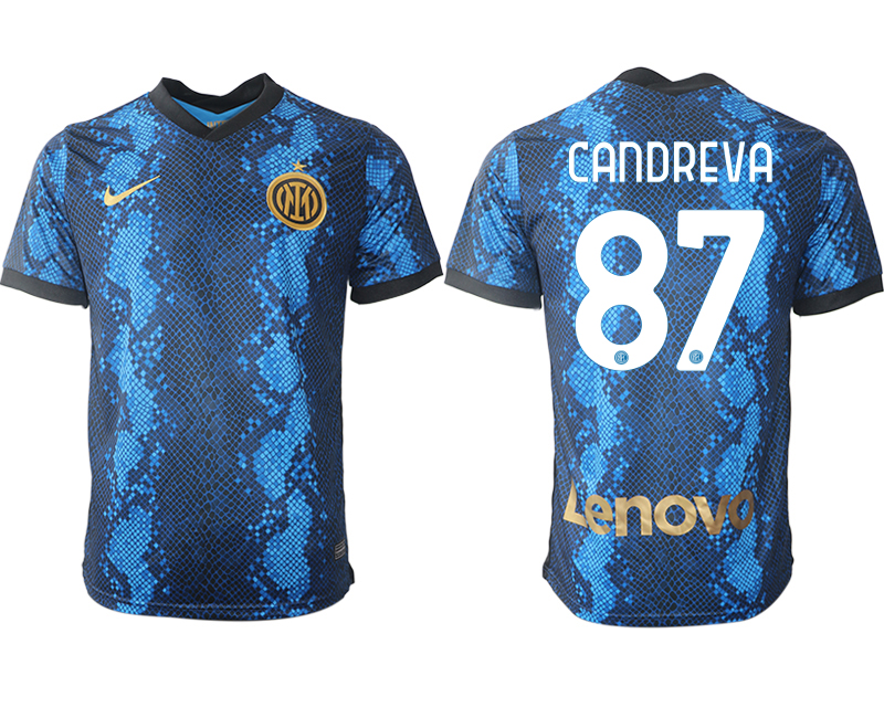 Men 2021-2022 Club Inter Milan home blue aaa versio 87 CANDREVA Nike Soccer Jersey
