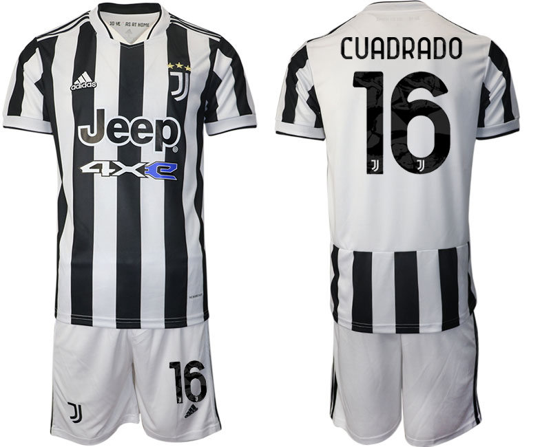 Men 2021-2022 Club Juventus home white 16 CUADRADO Adidas Soccer Jerseys