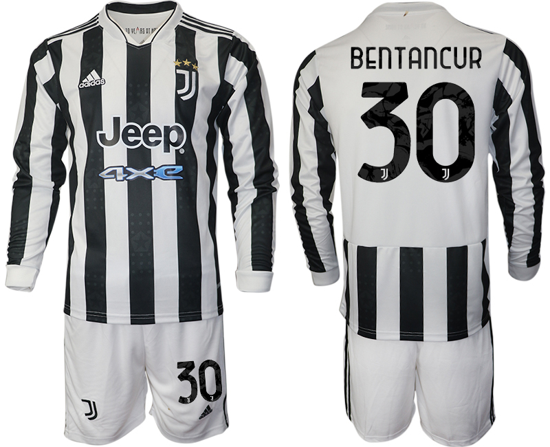 Men 2021-2022 Club Juventus home white Long Sleeve 30 BENTANCUR Adidas Soccer Jersey