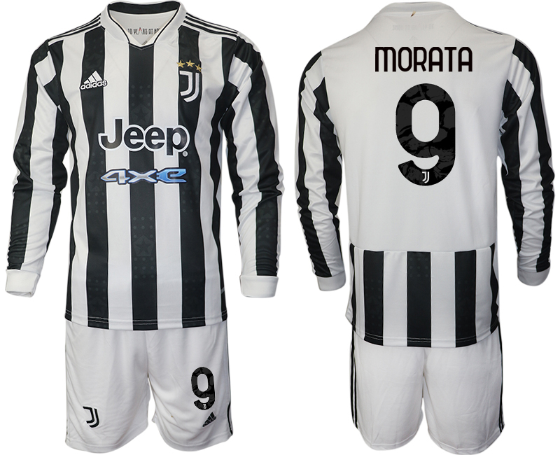 Men 2021-2022 Club Juventus home white Long Sleeve 9 MORATA Adidas Soccer Jersey