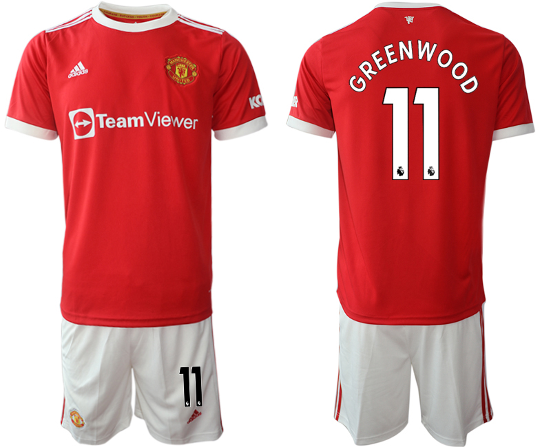 Men 2021-2022 Club Manchester United home red 11 Mason Greenwood Adidas Soccer Jersey