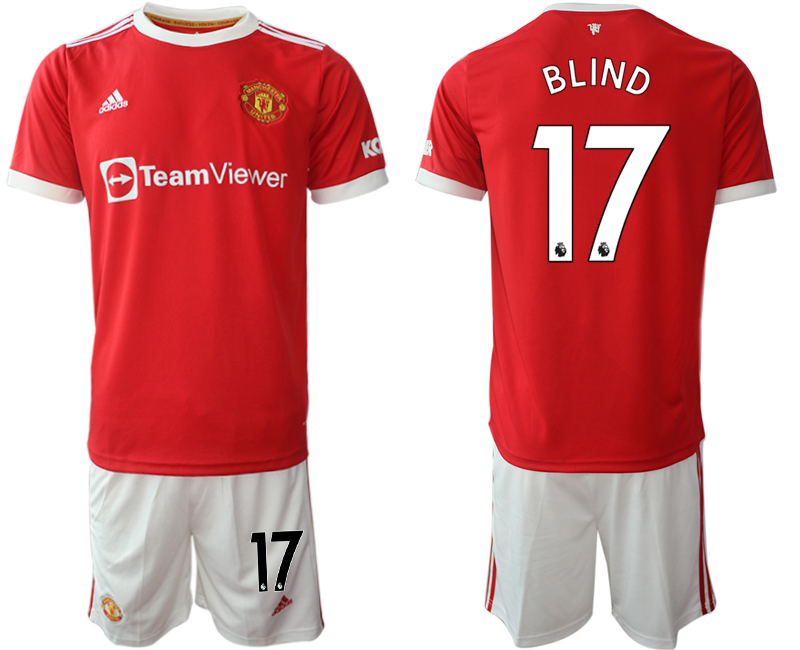 Men 2021-2022 Club Manchester United home red 17 BLIND Adidas Soccer Jersey