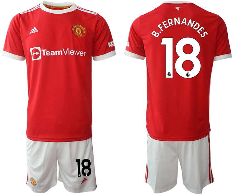 Men 2021-2022 Club Manchester United home red 18 Bruno Fernandes Adidas Soccer Jersey
