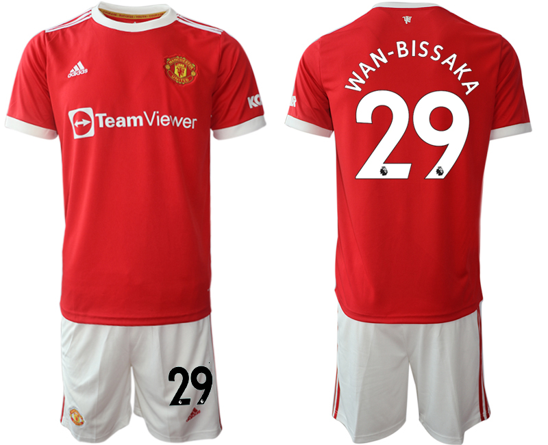Men 2021-2022 Club Manchester United home red 29 Aaron Wan-Bissaka Adidas Soccer Jersey