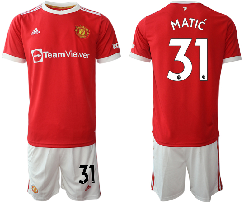 Men 2021-2022 Club Manchester United home red 31 Nemanja Matic Adidas Soccer Jersey
