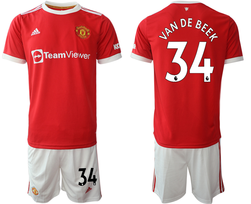 Men 2021-2022 Club Manchester United home red 34 Donny van de Beek Adidas Soccer Jersey