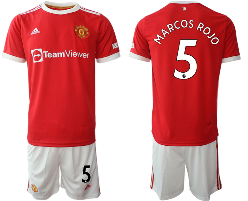 Men 2021-2022 Club Manchester United home red 5 marcos rojo Adidas Soccer Jersey