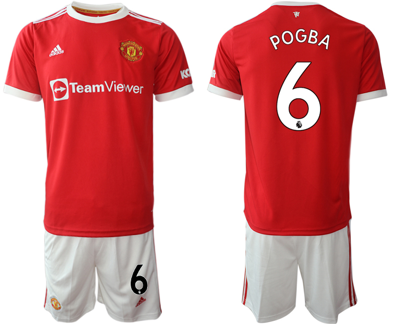 Men 2021-2022 Club Manchester United home red 6 Paul Pogba Adidas Soccer Jersey
