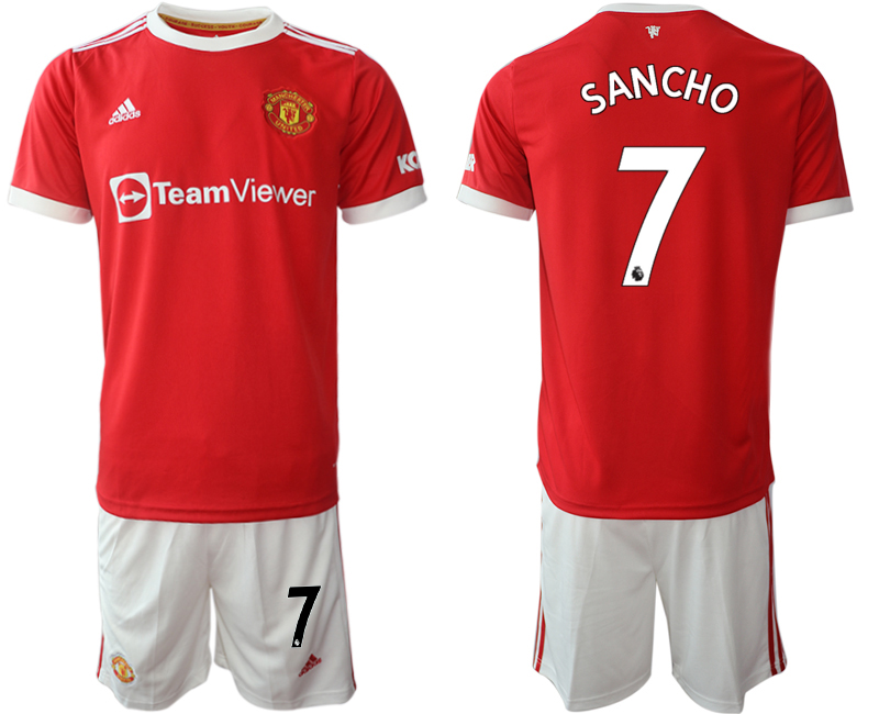 Men 2021-2022 Club Manchester United home red 7 SANCHO Adidas Soccer Jersey2