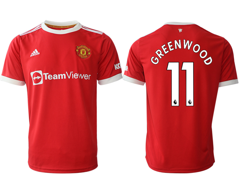 Men 2021-2022 Club Manchester United home red aaa version 11 Mason Greenwood Adidas Soccer Jersey