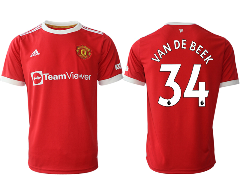 Men 2021-2022 Club Manchester United home red aaa version 34 Donny van de Beek Adidas Soccer Jersey