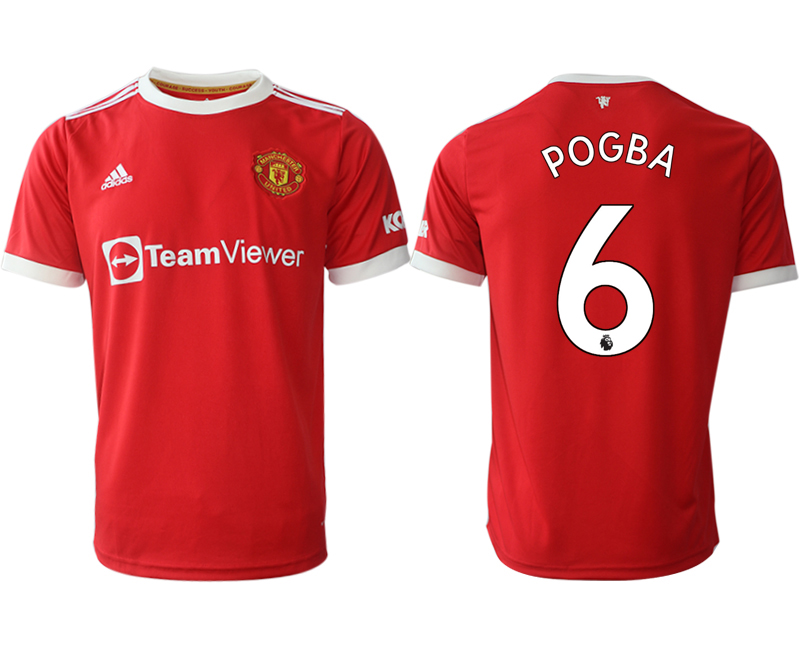 Men 2021-2022 Club Manchester United home red aaa version 6 Paul Pogba Adidas Soccer Jersey