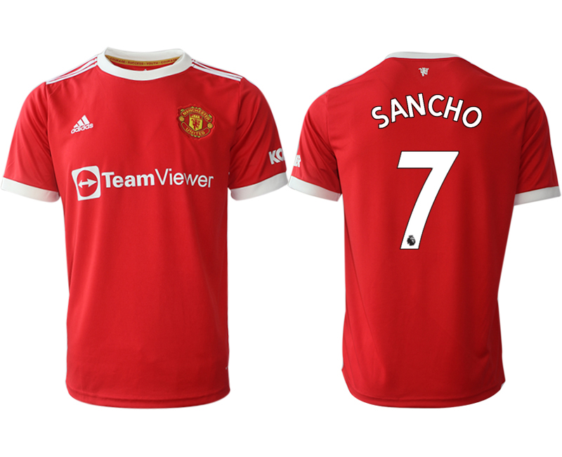 Men 2021-2022 Club Manchester United home red aaa version 7 SANCHO Adidas Soccer Jersey1