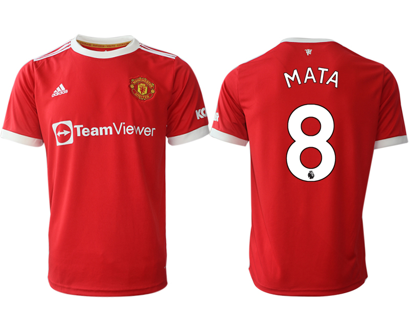 Men 2021-2022 Club Manchester United home red aaa version 8 Juan Mata Adidas Soccer Jersey