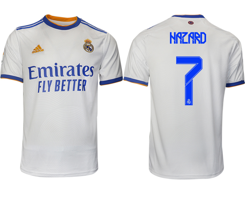 Men 2021-2022 Club Real Madrid home aaa version white 7 NAZARD Soccer Jerseys1