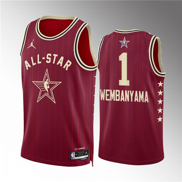 Men's 2024 All-Star #1 Victor Wembanyama Crimson Stitched Basketball Jersey