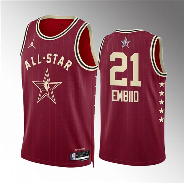 Men's 2024 All-Star #21 Joel Embiid Crimson Stitched Basketball Jersey