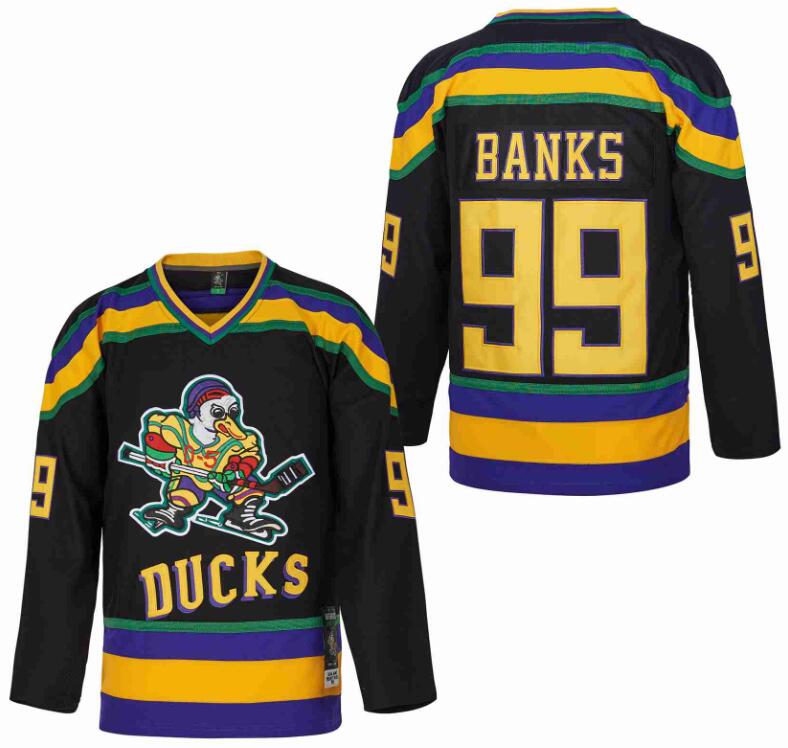 Men's 99# Adam Banks The Mighty Ducks Authentic Movie In Black Jersey
