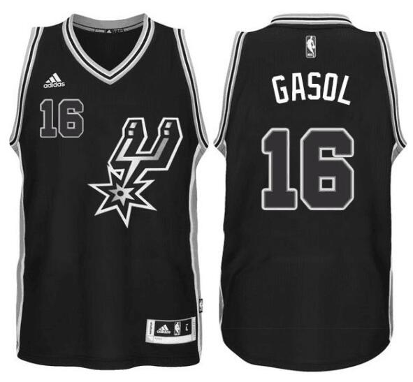 Men's Adidas San Antonio Spurs #16 Pau Gasol 2015 - 2016 Swingman Black NBA Revolution 30 Swingman Road Black Jersey
