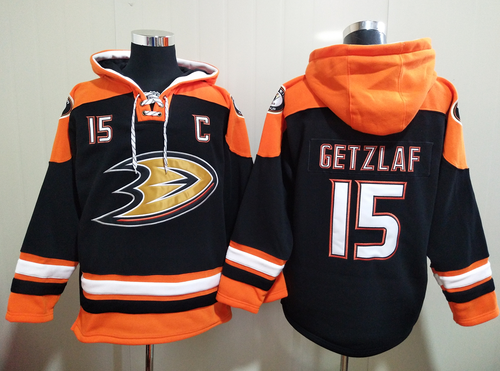 Men's Anaheim Ducks #15 Ryan Getzlaf Black All Stitched Hooded Sweatshirt Ageless Must-Have Lace-Up Pullover Hoodie