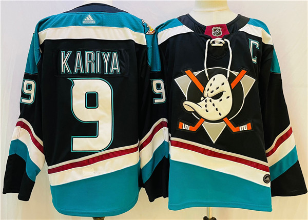 Men's Anaheim Ducks #9 Paul KariyaBlack Teal Stitched Jersey