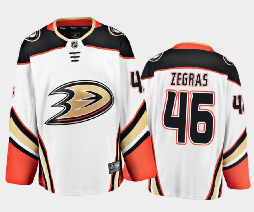 Men's Anaheim Ducks Trevor Zegras #46 Away White 2021 Breakaway Jersey