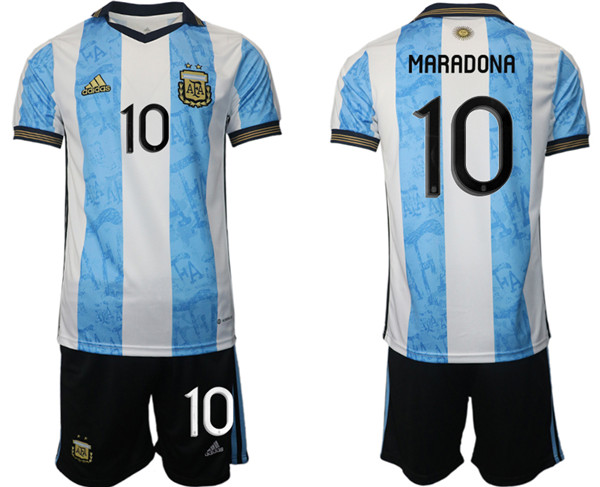 Men's Argentina #10 Diego Maradona White Blue Home Soccer 2022 FIFA World Cup Jerseys