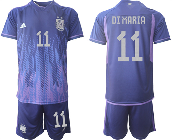 Men's Argentina #11 Di Maria Purple 2022 FIFA World Cup Away Soccer Jersey Suit