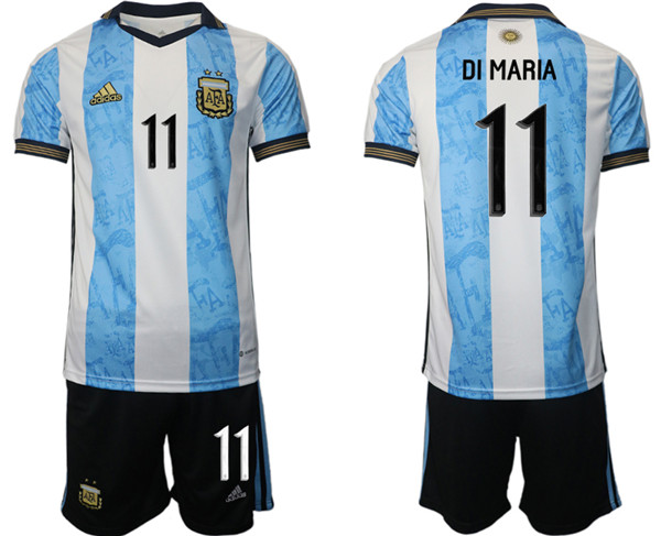 Men's Argentina #11 Di Maria White Blue Home Soccer 2022 FIFA World Cup Jerseys