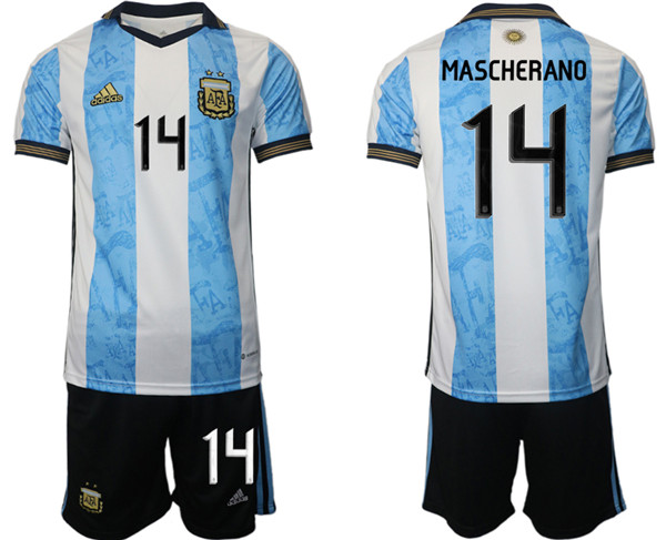Men's Argentina #14 Mascherado White Blue Home Soccer 2022 FIFA World Cup Jerseys
