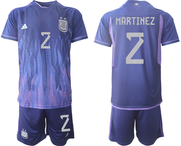 Men's Argentina #2 Martínez Purple 2022 FIFA World Cup Away Soccer Jersey Suit