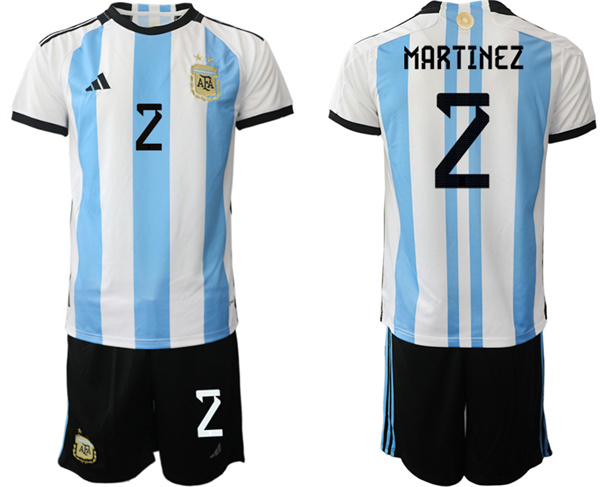Men's Argentina #2 Martínez White Blue 2022 FIFA World Cup Home Soccer Jersey Suit