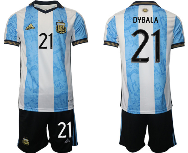 Men's Argentina #21 Dybala Maradona White Blue Home Soccer 2022 FIFA World Cup Jerseys