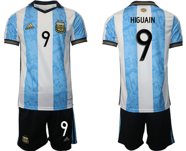 Men's Argentina #9 Higuain White Blue Home Soccer 2022 FIFA World Cup Jerseys