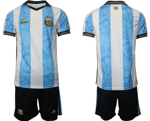 Men's Argentina Blank White Blue Home Soccer 2022 FIFA World Cup Jerseys