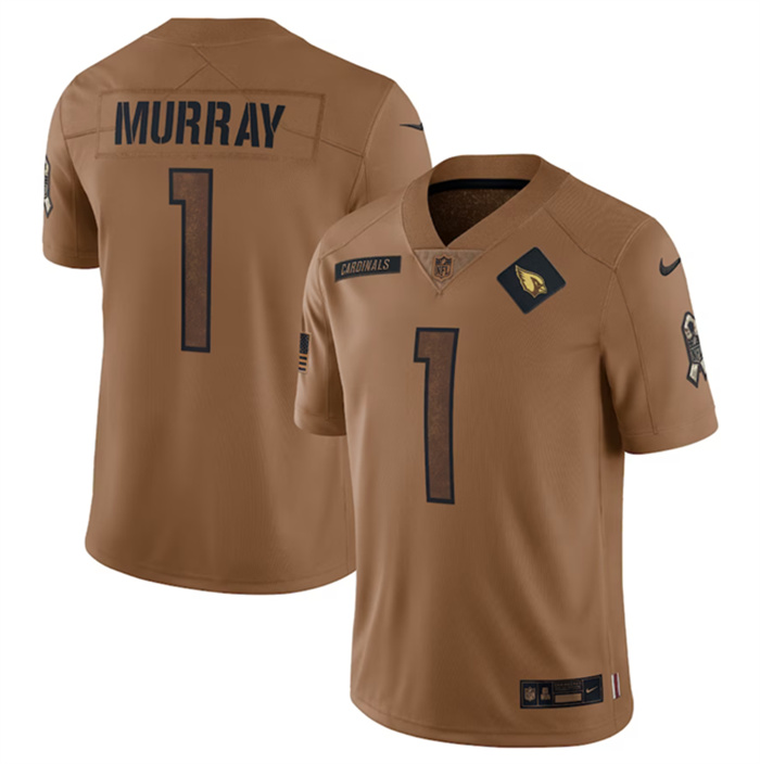 Men's Arizona Cardinals #1 Kyler Murray 2023 Brown Salute To Service Limited Stitched Football Jersey
