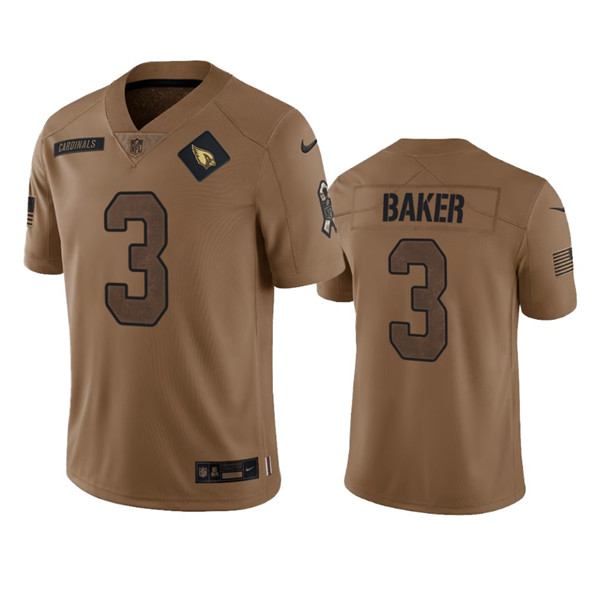 Men's Arizona Cardinals #3 Budda Baker 2023 Brown Salute To Service Limited Football Stitched Jersey