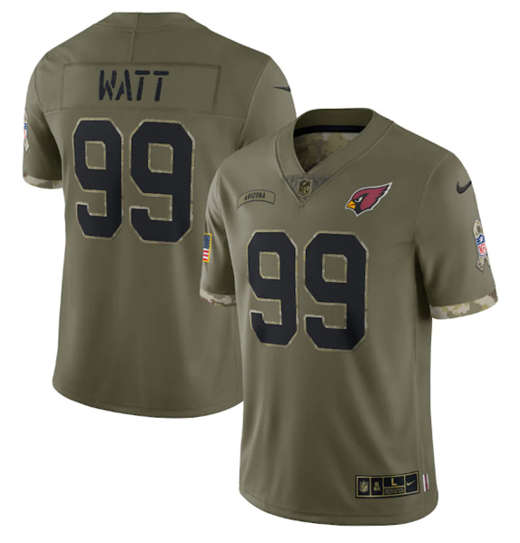 Men's Arizona Cardinals #99 J.J. Watt 2022 Olive Salute To Service Limited Stitched Jersey