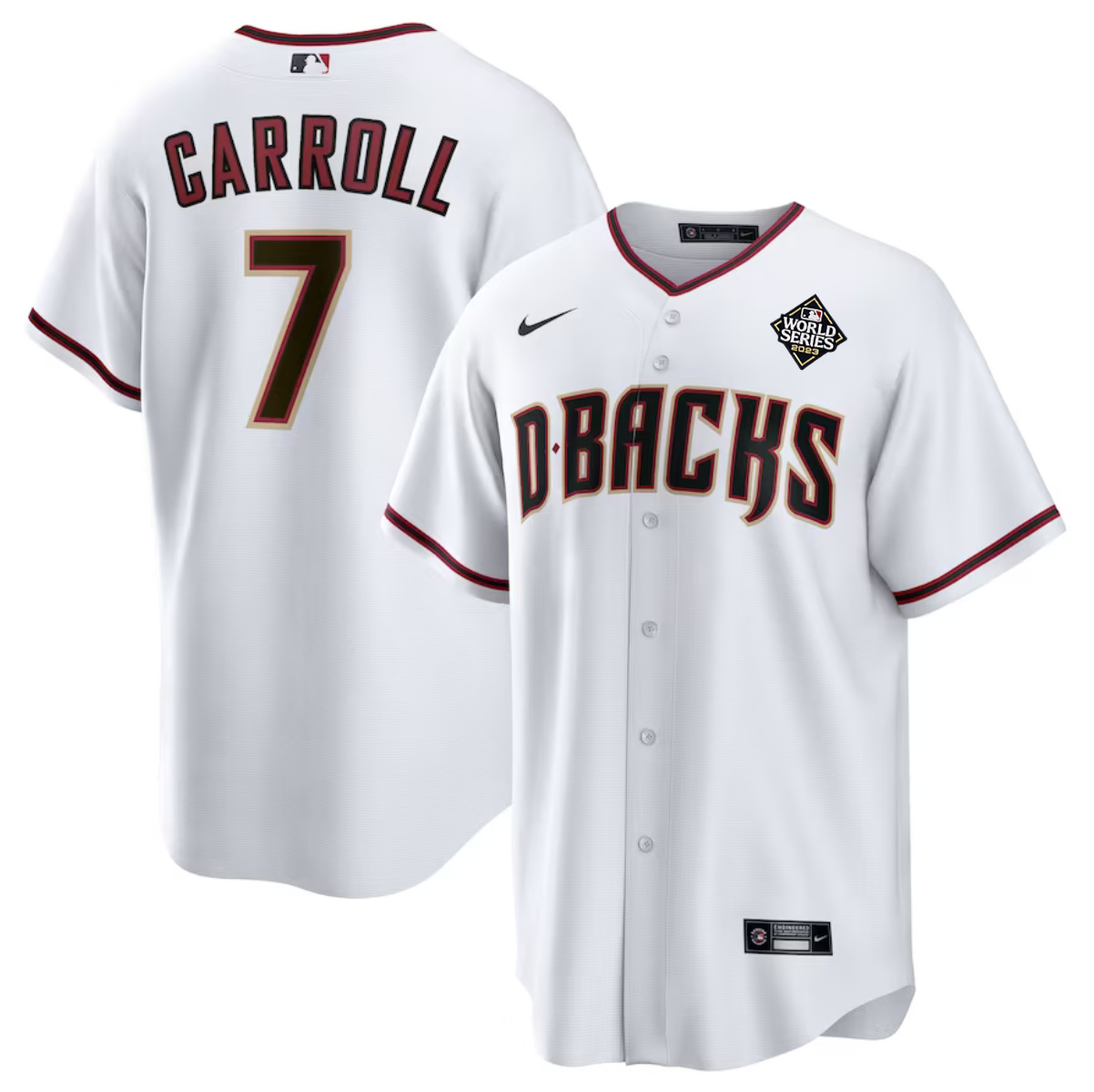 Men's Arizona Diamondbacks #7 Corbin Carroll White 2023 World Series Cool Base Stitched Baseball Jersey
