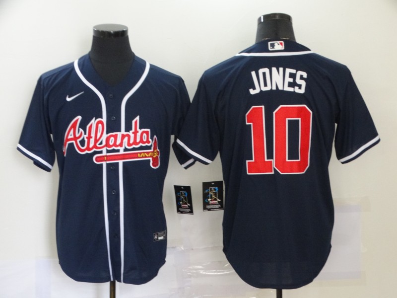 Men's Atlanta Braves #10 Chipper Jones Navy Blue Stitched MLB Cool Base Nike Jersey