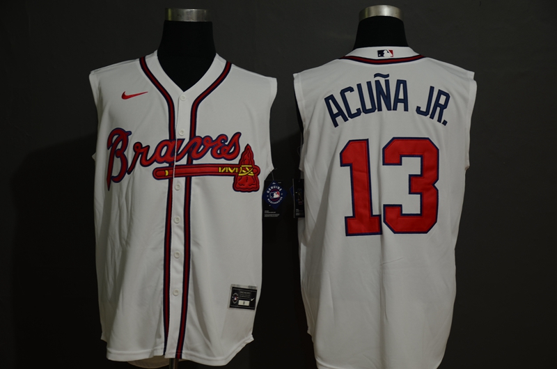 Men's Atlanta Braves #13 Ronald Acuna Jr. Cream 2020 Cool and Refreshing Sleeveless Fan Stitched MLB Nike Jersey